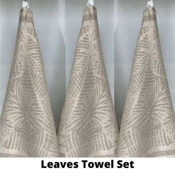 Linen Kitchen Towels Set with Loop Leaves Hand Towels for Kitchen (24x15" each) - Picture 2 of 9